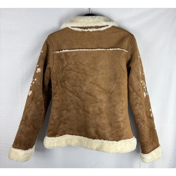 Anthro Solitaire Faux Suede Jacket Size Medium Embroidered Sherpa Lined Western - Picture 2 of 6
